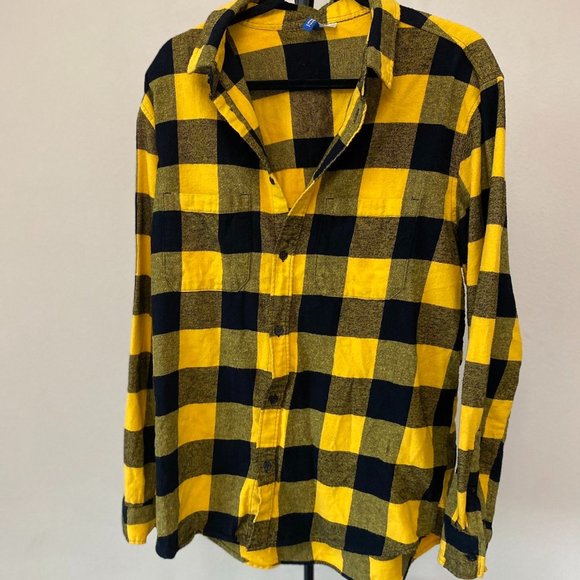 H&M Shirts Cotton Flannel Shirt Yellowblack Plaid Poshmark